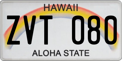 HI license plate ZVT080