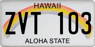 HI license plate ZVT103