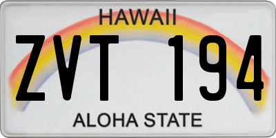 HI license plate ZVT194