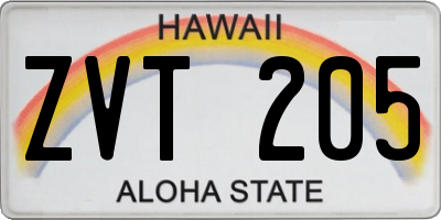 HI license plate ZVT205