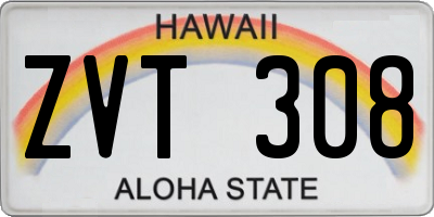 HI license plate ZVT308