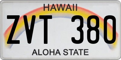 HI license plate ZVT380