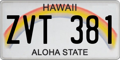 HI license plate ZVT381