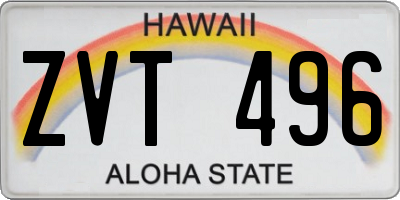 HI license plate ZVT496