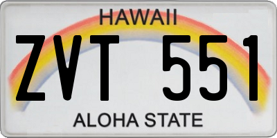 HI license plate ZVT551