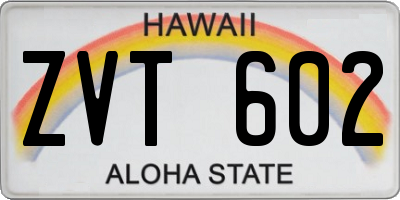 HI license plate ZVT602