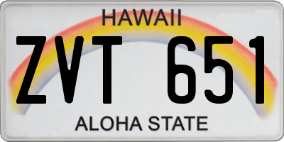 HI license plate ZVT651