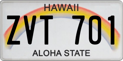 HI license plate ZVT701
