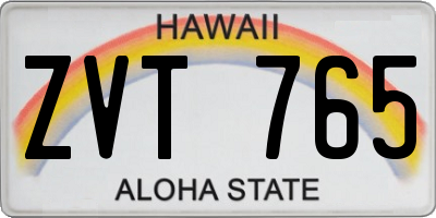 HI license plate ZVT765