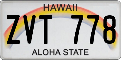 HI license plate ZVT778