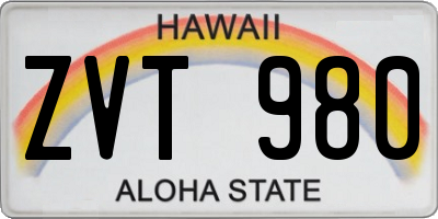 HI license plate ZVT980
