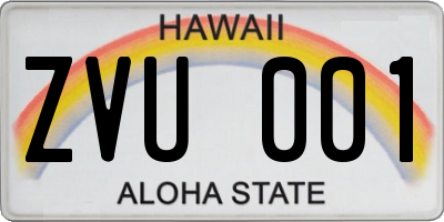 HI license plate ZVU001