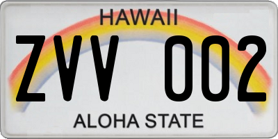 HI license plate ZVV002