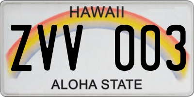 HI license plate ZVV003