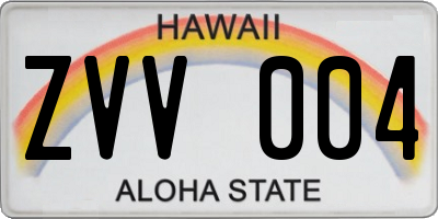HI license plate ZVV004