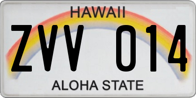 HI license plate ZVV014