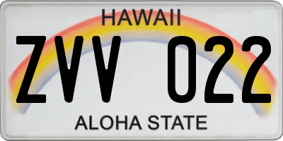 HI license plate ZVV022