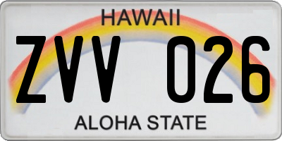 HI license plate ZVV026