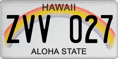 HI license plate ZVV027