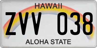 HI license plate ZVV038