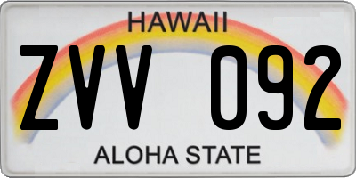 HI license plate ZVV092