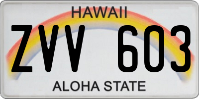 HI license plate ZVV603