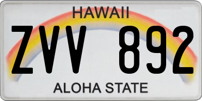 HI license plate ZVV892