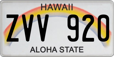 HI license plate ZVV920