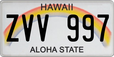HI license plate ZVV997