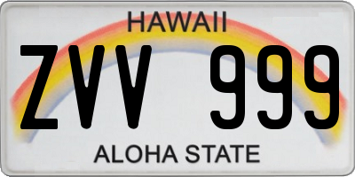 HI license plate ZVV999
