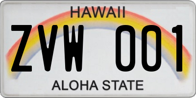 HI license plate ZVW001