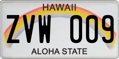 HI license plate ZVW009