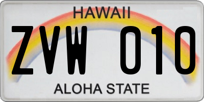HI license plate ZVW010