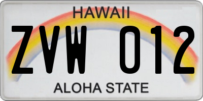 HI license plate ZVW012