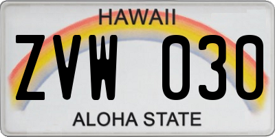 HI license plate ZVW030