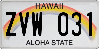HI license plate ZVW031