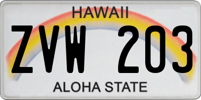 HI license plate ZVW203