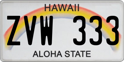 HI license plate ZVW333