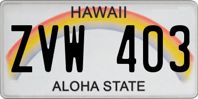 HI license plate ZVW403