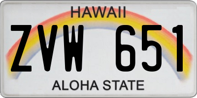 HI license plate ZVW651