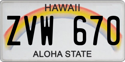HI license plate ZVW670