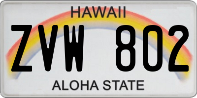 HI license plate ZVW802