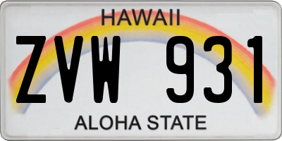 HI license plate ZVW931
