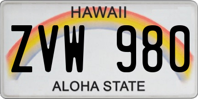 HI license plate ZVW980