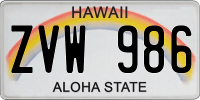 HI license plate ZVW986