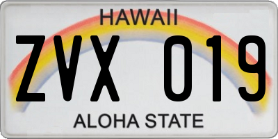 HI license plate ZVX019