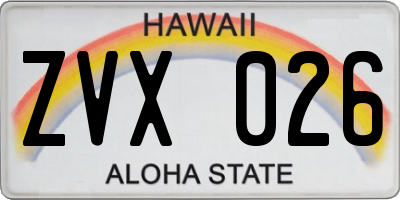 HI license plate ZVX026