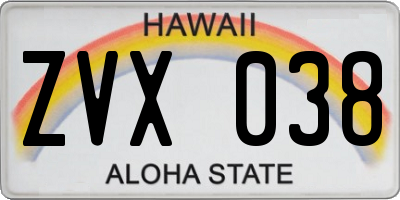 HI license plate ZVX038