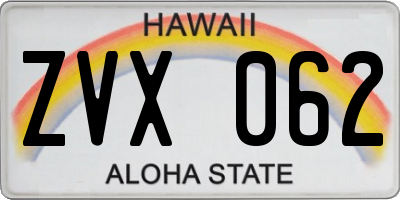 HI license plate ZVX062