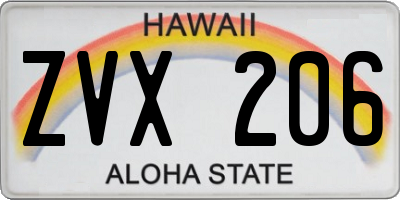 HI license plate ZVX206